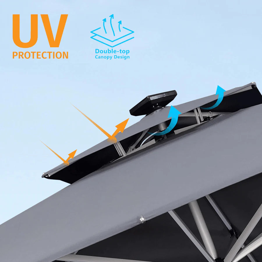 PURPLE LEAF Double Top Square Outdoor LED Umbrellas