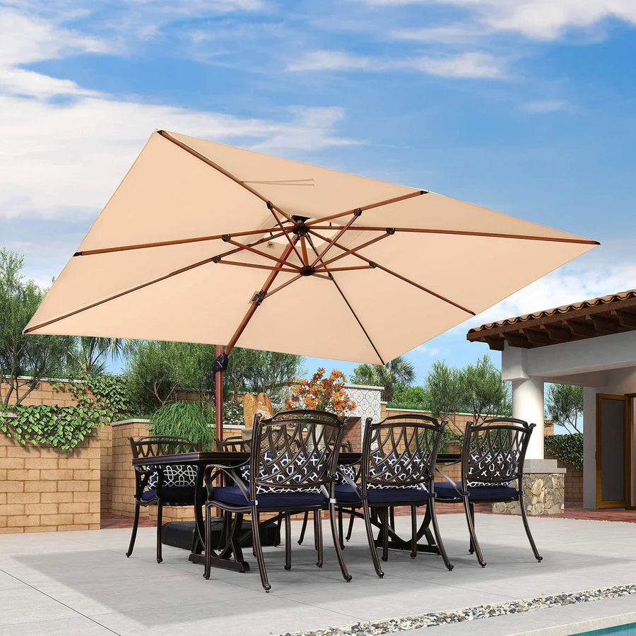 PURPLE LEAF Double Top Rectangle Aluminium Umbrellas in Wood Color