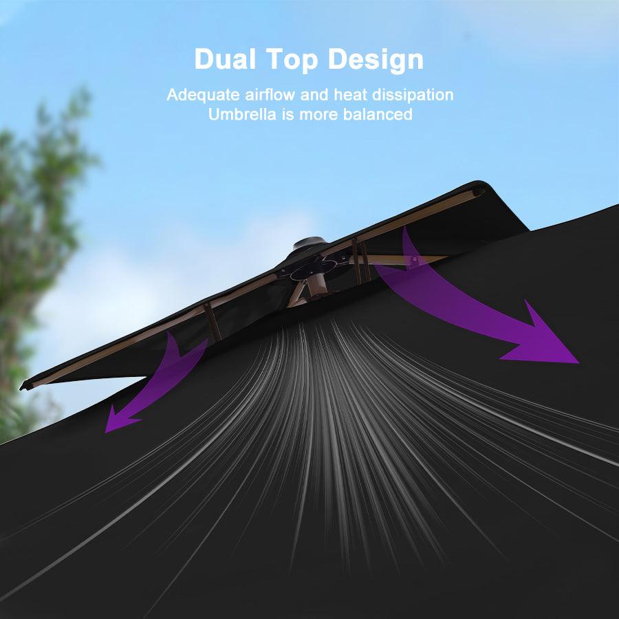 PURPLE LEAF Double Top 360° Rotation Windproof Square Cantilever Patio Classic Umbrella