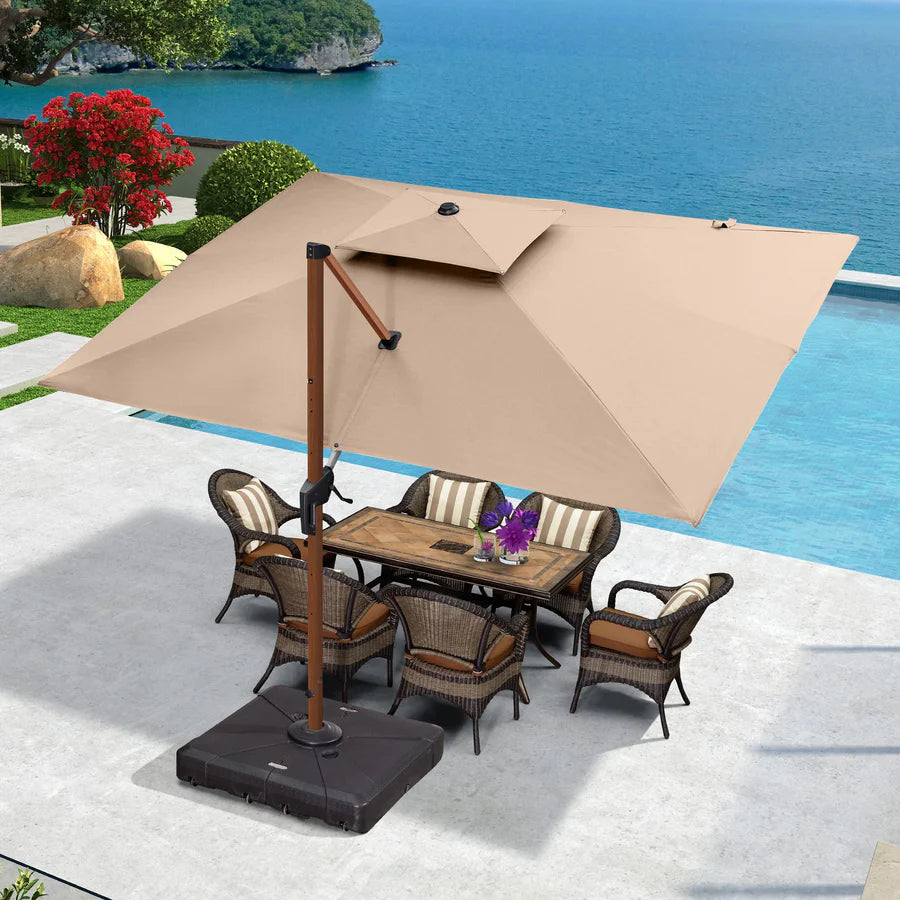 PURPLE LEAF Double Top Rectangle Aluminum Umbrellas in Wood Color