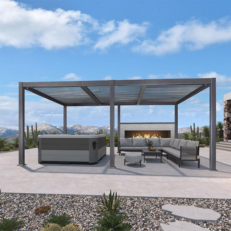 PURPLE LEAF Outdoor Louvered Pergola Patio Sun Shade Shelter with Adjustable Hardtop Patio Pergola Grey