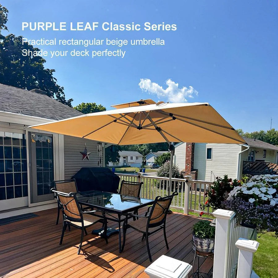 PURPLE LEAF Double Top 360° Rotation Windproof Square Cantilever Patio Classic Umbrella