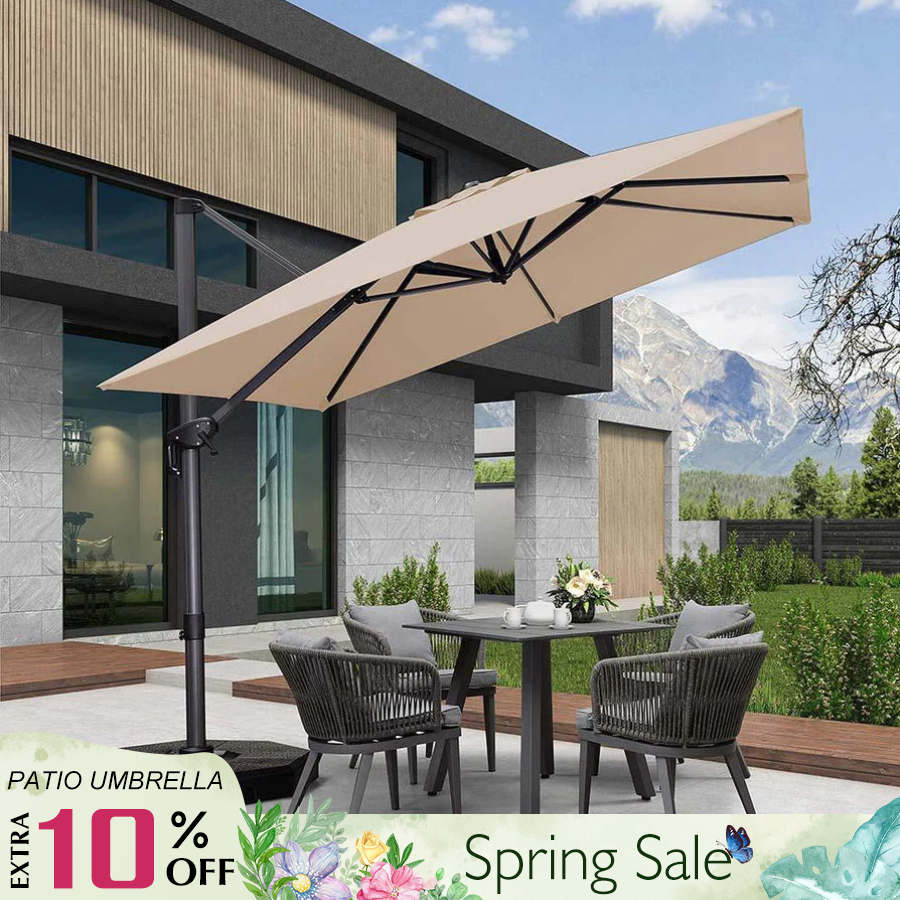 PURPLE LEAF Outdoor Umbrella Square Aluminium Cantilever Umbrella with 360° Rotation for Garden pool beach
