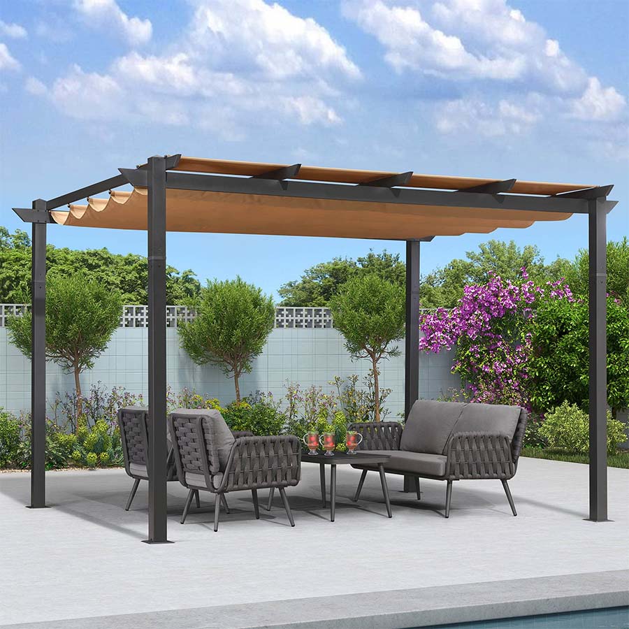 PURPLE LEAF Retractable Pergola with Double Sun Shade Canopy Heavy-Duty Aluminum Pergola