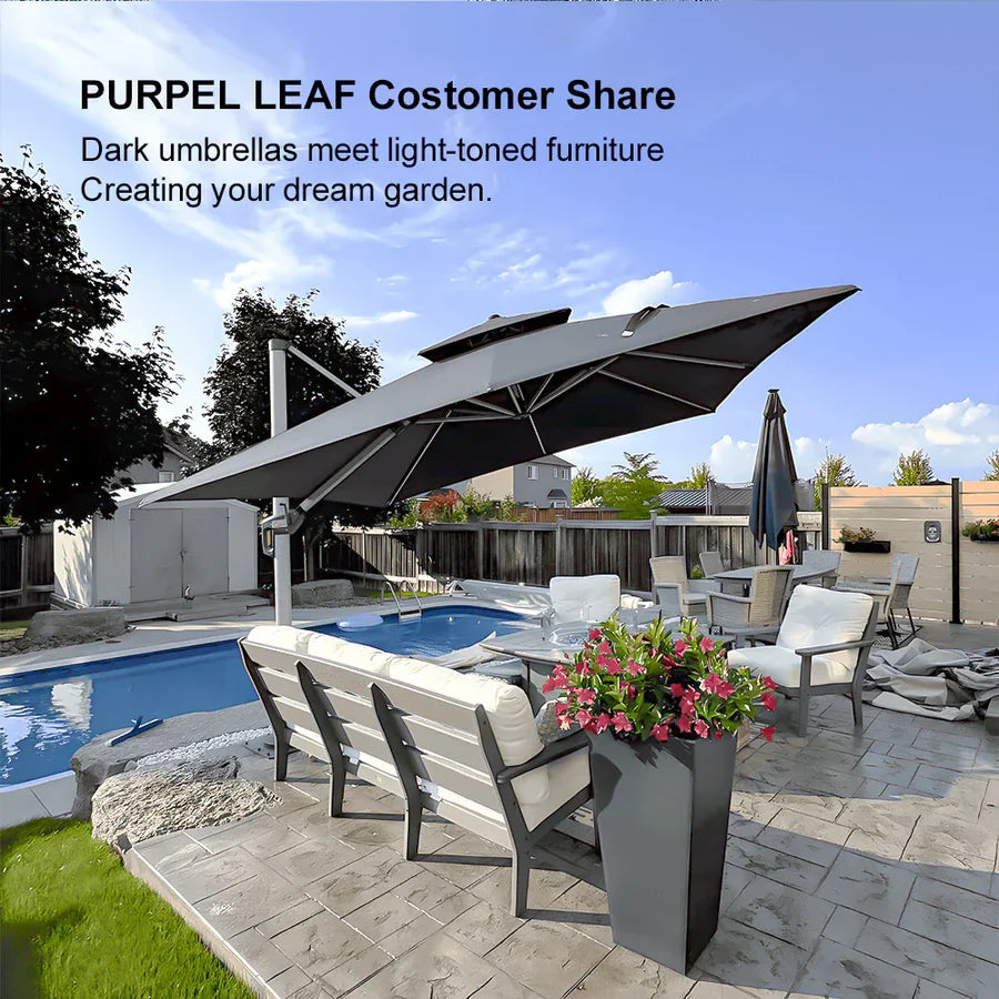 PURPLE LEAF Double Top 360° Rotation Windproof Square Cantilever Patio Classic Umbrella