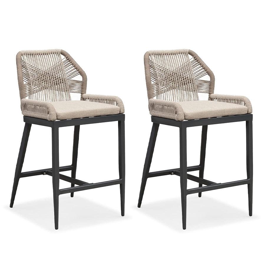PURPLE LEAF Outdoor Bar Stool Set of 2, Wicker Rattan Bar stools with Back Aluminum Outside Garden Patio Bar Chairs