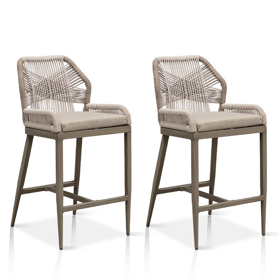PURPLE LEAF Outdoor Bar Stool Set of 2, Wicker Rattan Bar stools with Back Aluminum Outside Garden Patio Bar Chairs