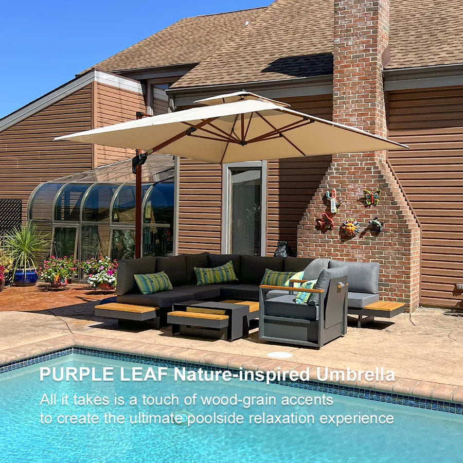 PURPLE LEAF Double Top Square Aluminium Umbrellas in Wood Color