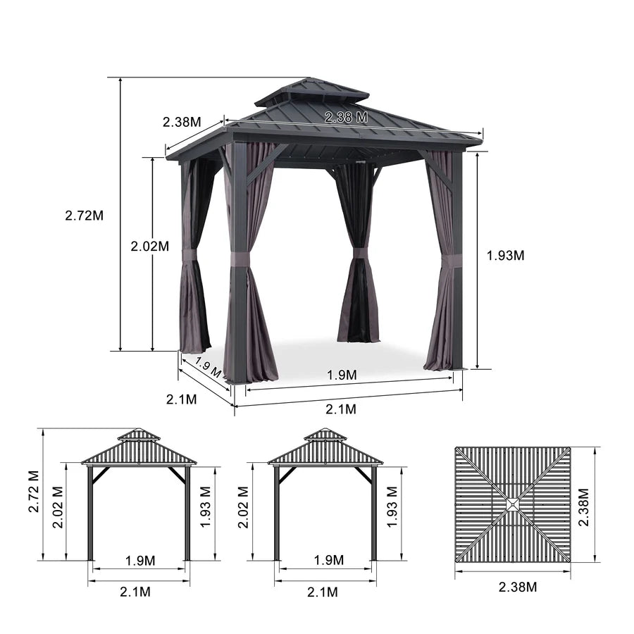 PURPLE LEAF Grey Hardtop Gazebo with Heavy Duty Galvanized Steel Double Roof with Netting and Curtains