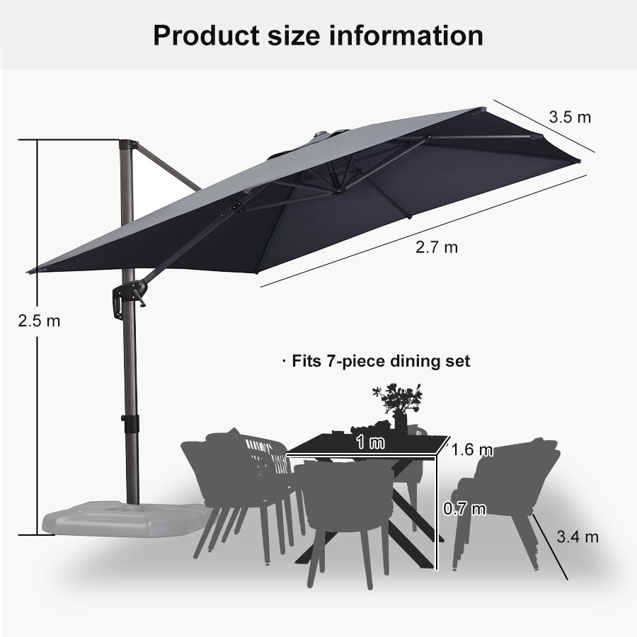 PURPLE LEAF Outdoor Umbrella Rectangle Aluminium Cantilever Umbrella with 360° Rotation for Garden pool beach