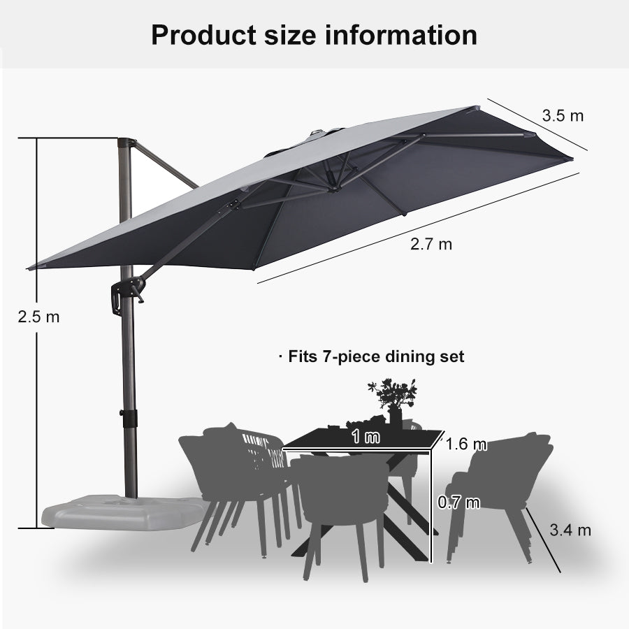 PURPLE LEAF Outdoor Umbrella Rectangle Aluminium Cantilever Umbrella with 360° Rotation for Garden pool beach