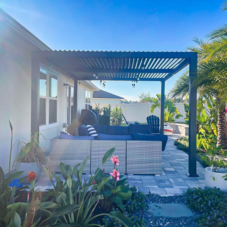 PURPLE LEAF Outdoor Louvered Pergola Patio Sun Shade Shelter with Adjustable Hardtop Patio Pergola Grey