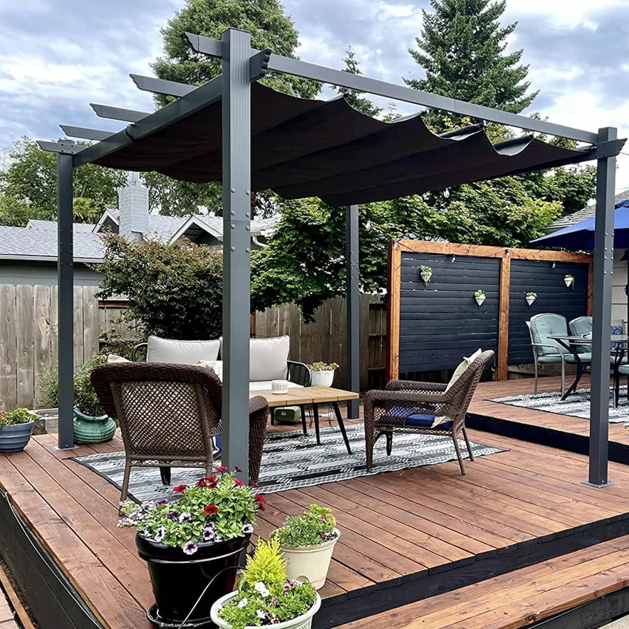 PURPLE LEAF Outdoor Retractable Pergola with Sun Shade Canopy Patio Aluminum Pergola for Garden