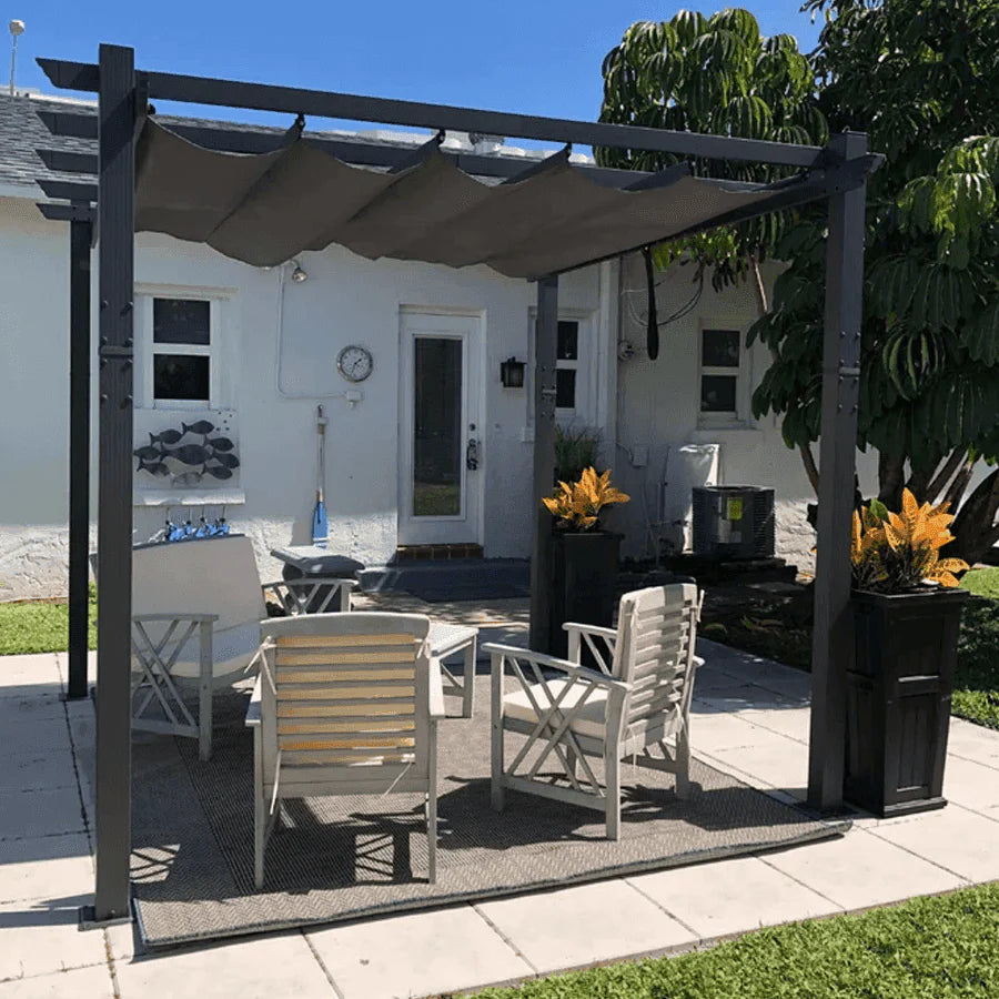 PURPLE LEAF Outdoor Retractable Pergola with Sun Shade Canopy Patio Aluminum Pergola for Garden