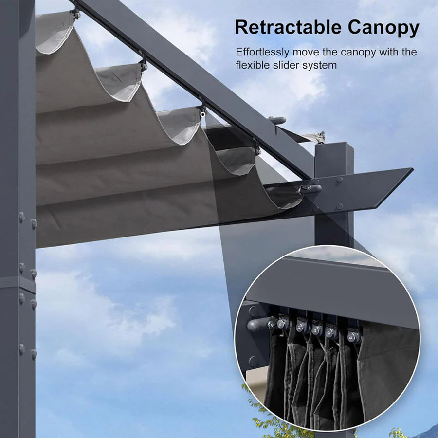 PURPLE LEAF Patio Retractable Pergola with Shade Canopy Modern Grill Gazebo Metal Shelter Pavilion for Porch Deck Garden Backyard Outdoor Pergola