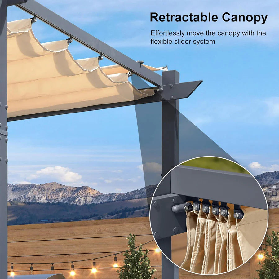 PURPLE LEAF Patio Retractable Pergola with Shade Canopy Modern Grill Gazebo Metal Shelter Pavilion for Porch Deck Garden Backyard Outdoor Pergola