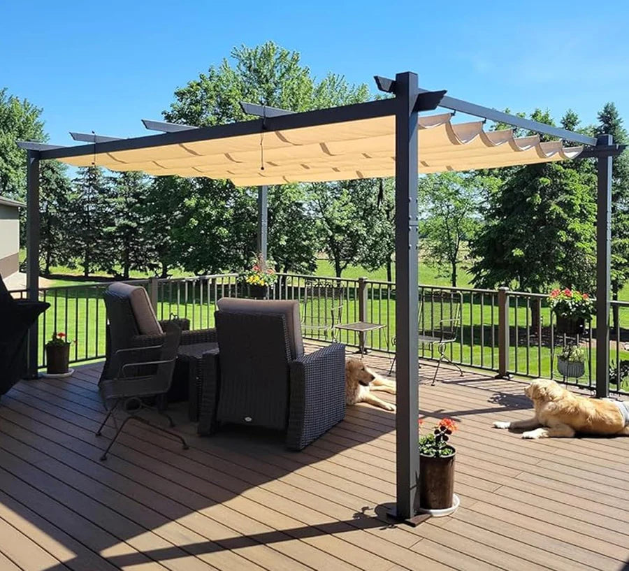 PURPLE LEAF Outdoor Retractable Pergola with Sun Shade Canopy Patio Aluminum Pergola for Garden