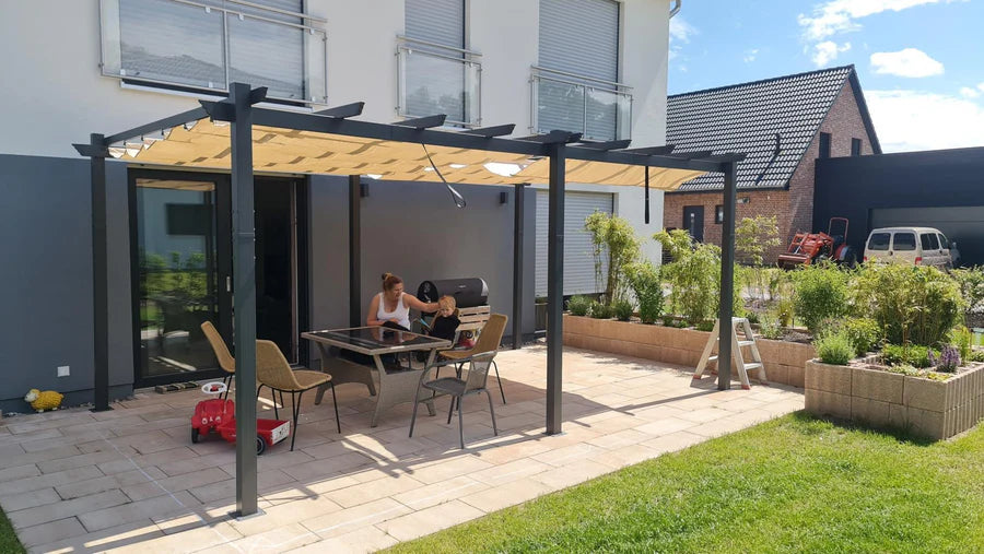 PURPLE LEAF Outdoor Retractable Pergola with Sun Shade Canopy Patio Aluminum Pergola for Garden