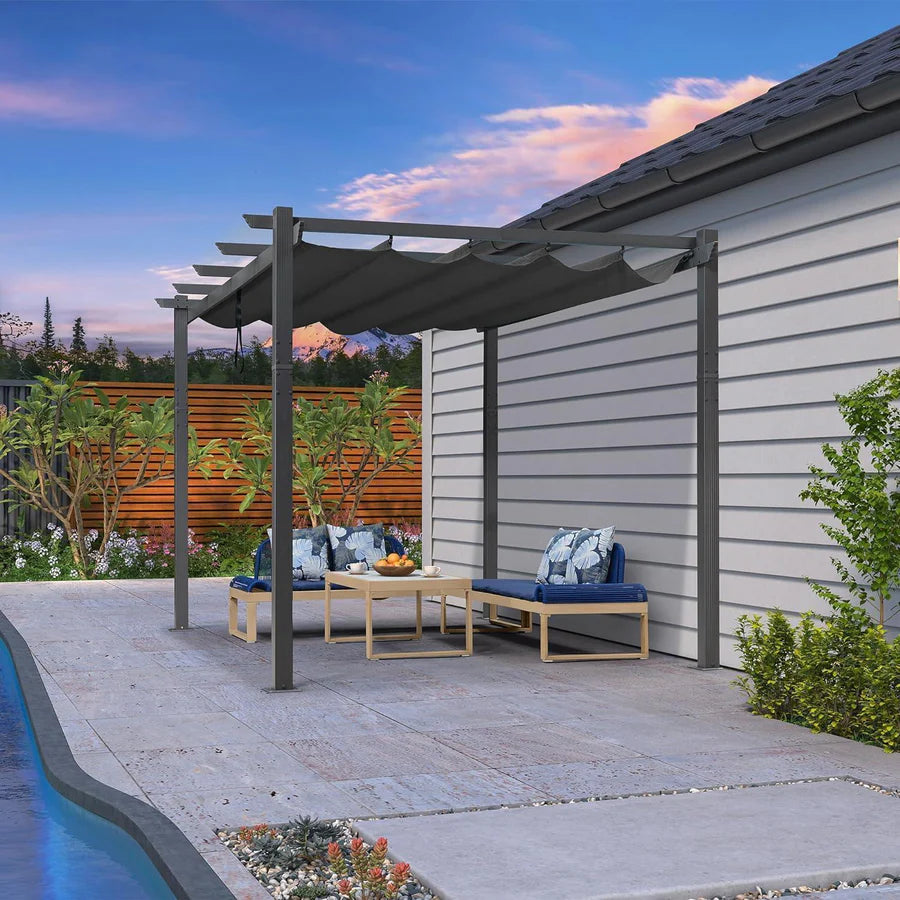 PURPLE LEAF Outdoor Retractable Pergola with Sun Shade Canopy Patio Aluminum Pergola for Garden