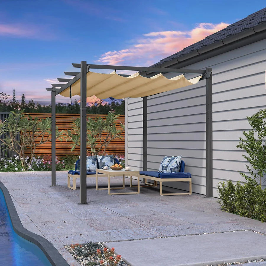 PURPLE LEAF Outdoor Retractable Pergola with Sun Shade Canopy Patio Aluminum Pergola for Garden