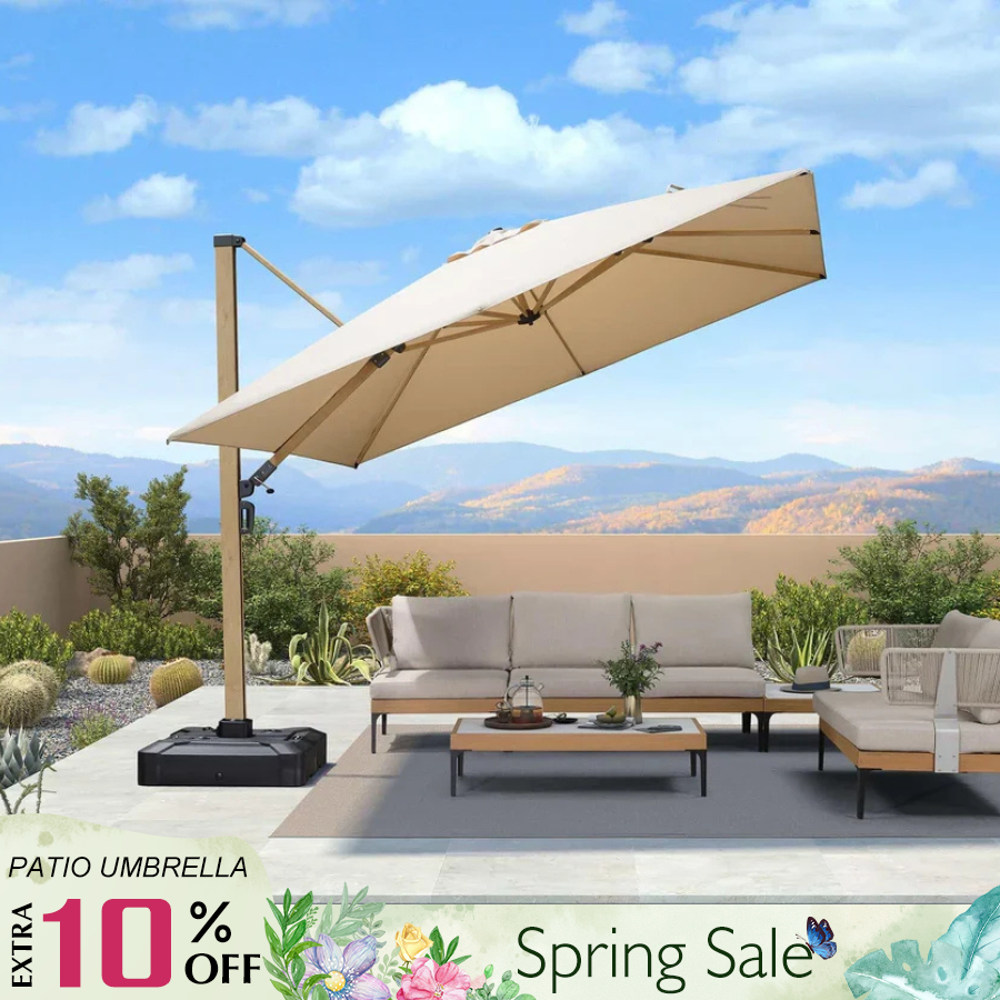 PURPLE LEAF Wood Grain Cantilever Patio Umbrella Aluminum Outdoor Umbrellas