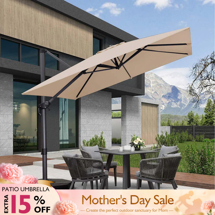 PURPLE LEAF Outdoor Umbrella Square Aluminium Cantilever Umbrella with 360° Rotation for Garden pool beach