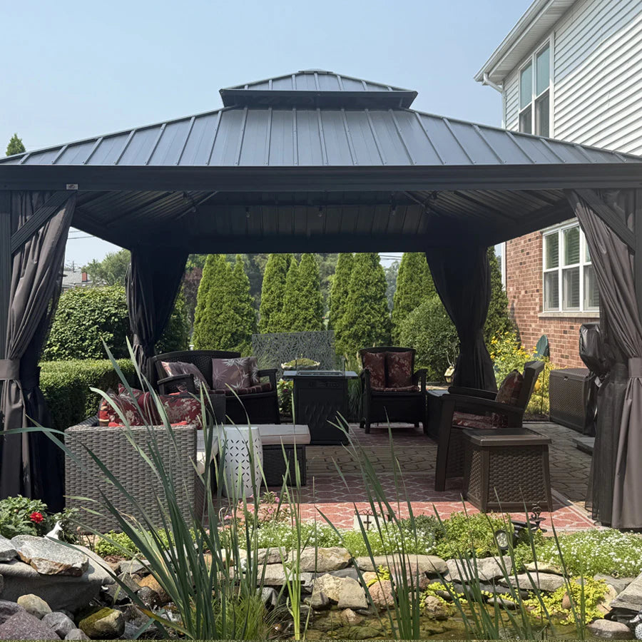 PURPLE LEAF Luxury Patio Gazebo for Backyard Upgraded Heavy Duty Galvanized Steel Roof Enhanced Stability and Premium Curtains