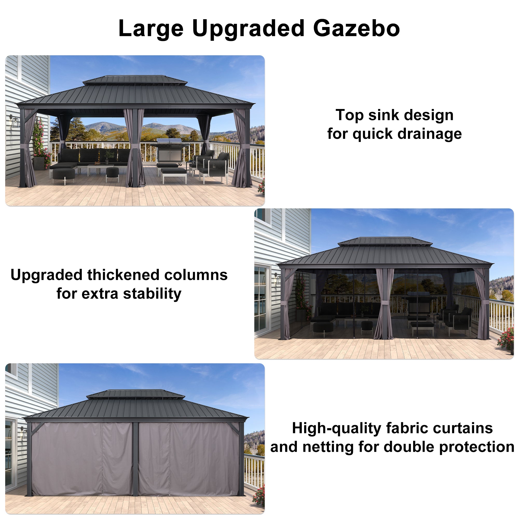 PURPLE LEAF Luxury Patio Gazebo for Backyard Upgraded Heavy Duty Galvanized Steel Roof Enhanced Stability and Premium Curtains