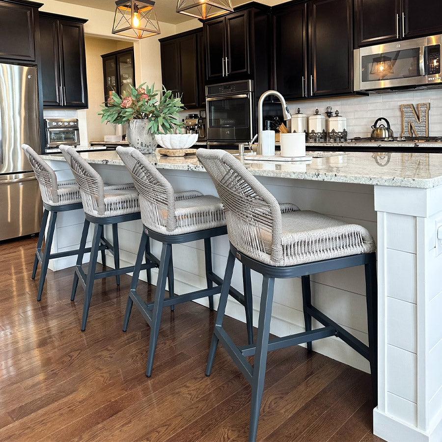 PURPLE LEAF Outdoor Bar Stool Set of 2, Wicker Rattan Bar stools with Back Aluminum Outside Garden Patio Bar Chairs