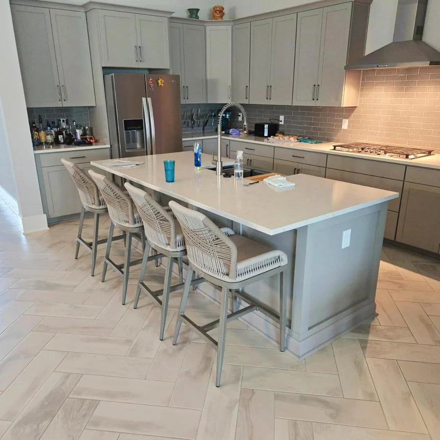 PURPLE LEAF Outdoor Bar Stool Set of 2, Wicker Rattan Bar stools with Back Aluminum Outside Garden Patio Bar Chairs