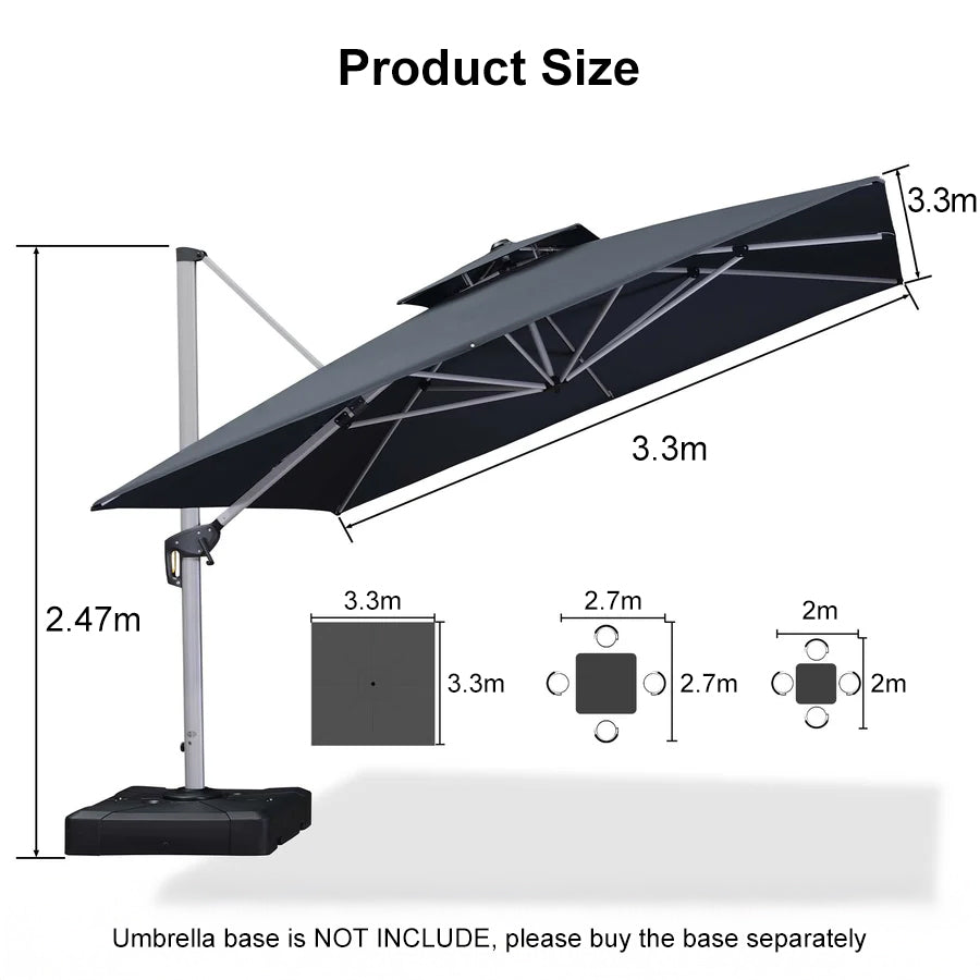 PURPLE LEAF Double Top 360° Rotation Windproof Square Cantilever Patio Classic Umbrella