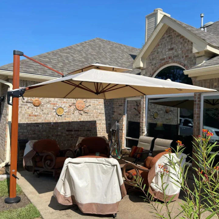 PURPLE LEAF Double Top Rectangle Aluminium Umbrellas in Wood Color