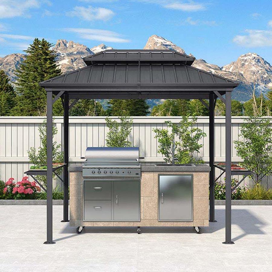 PURPLE LEAF Hardtop Grill Gazebo for Patio Grey Permanent Metal Roof Outside Sun Shade Outdoor BBQ Canopy