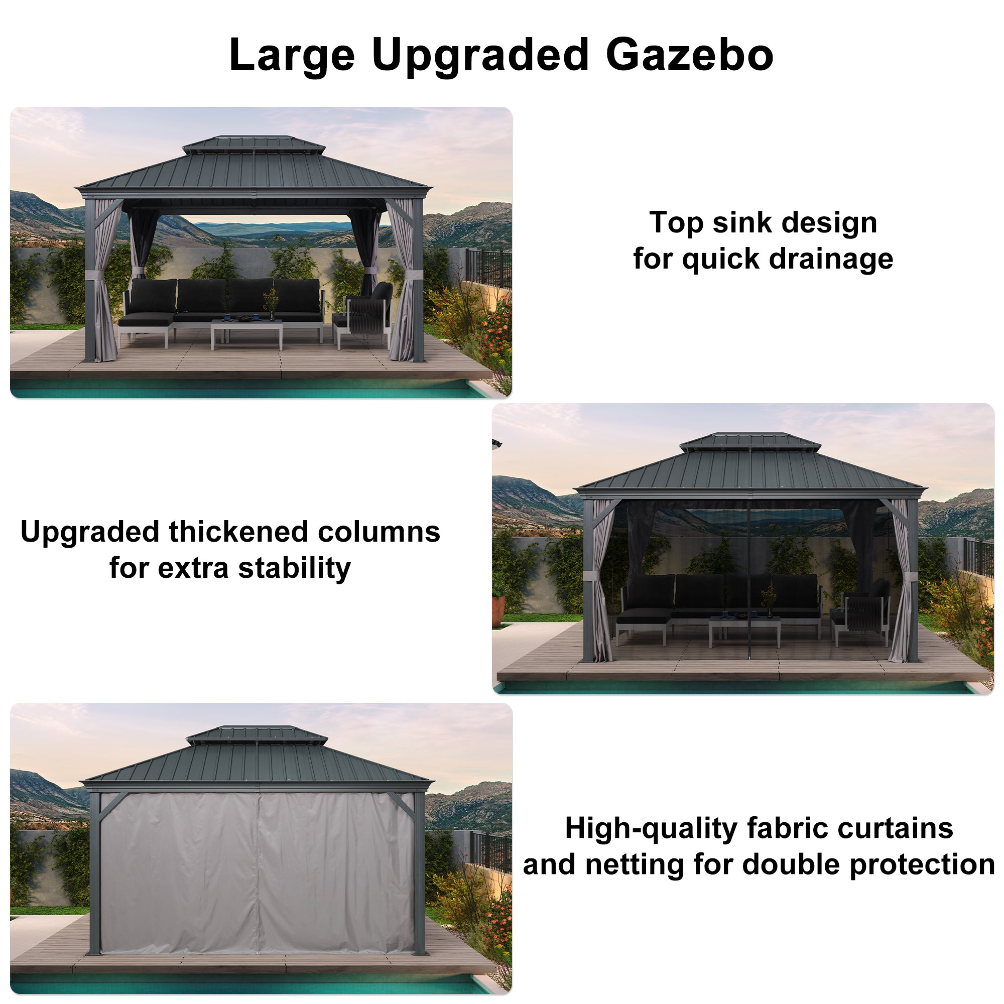 PURPLE LEAF Luxury Patio Gazebo for Backyard Upgraded Heavy Duty Galvanized Steel Roof Enhanced Stability and Premium Curtains