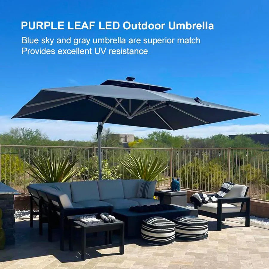 PURPLE LEAF Double Top Rectangle Outdoor LED Parasol