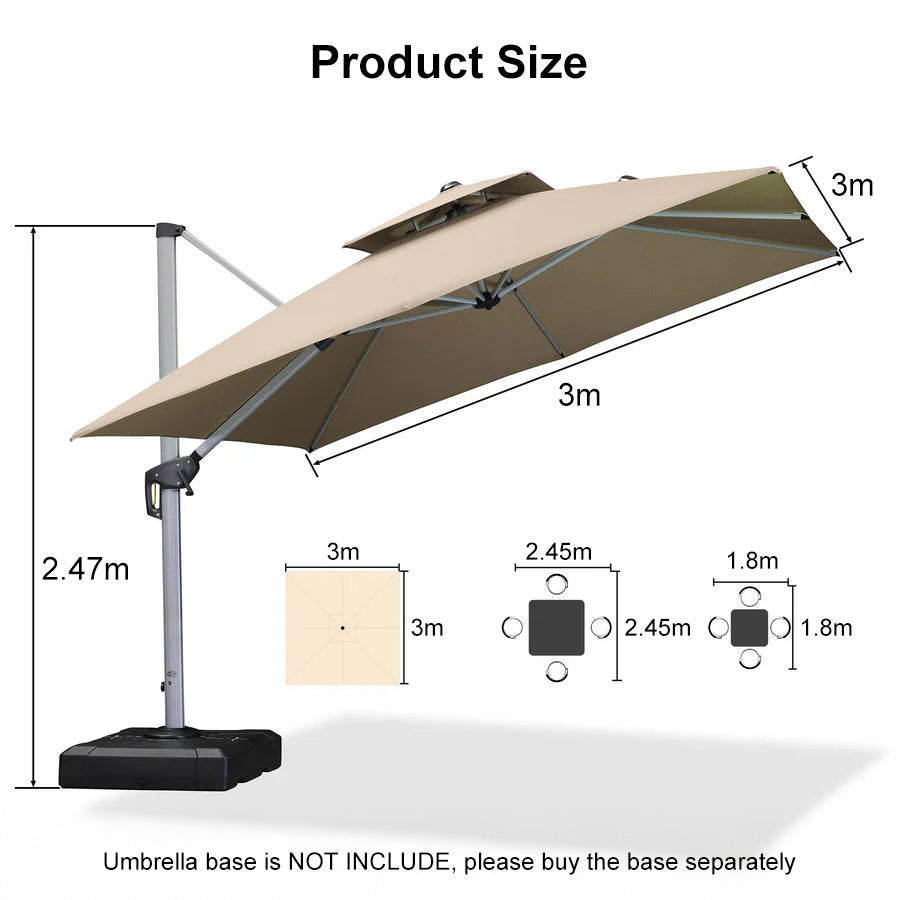 PURPLE LEAF Double Top 360° Rotation Windproof Square Cantilever Patio Classic Umbrella
