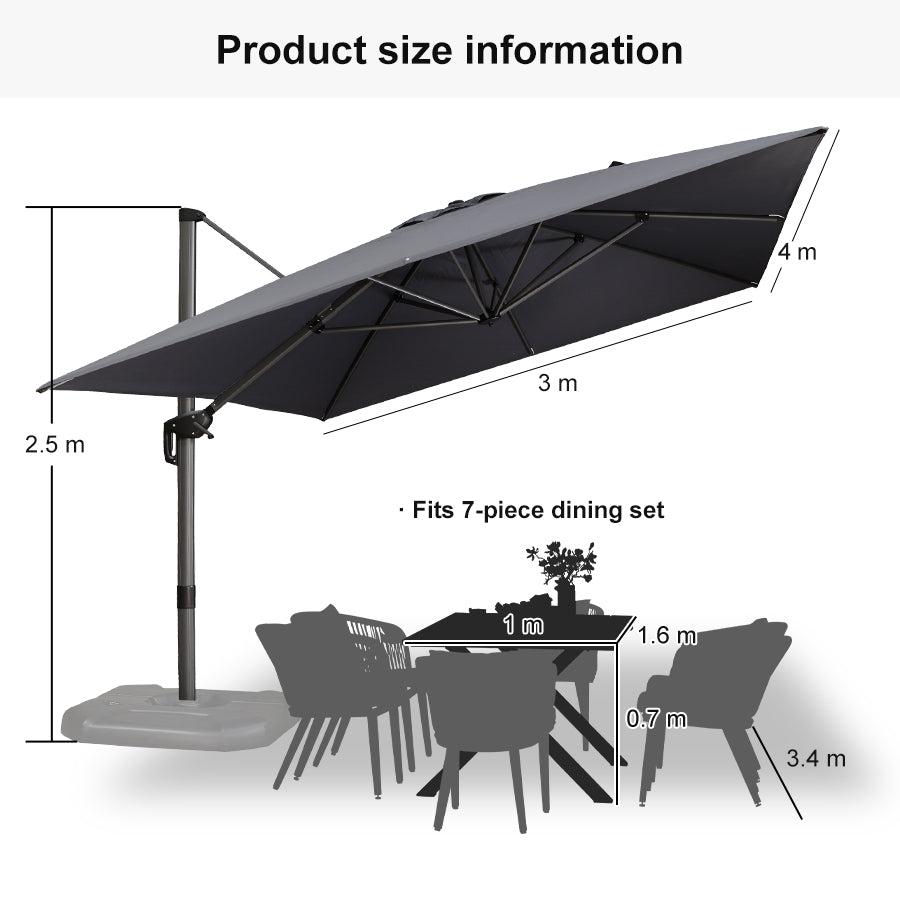 PURPLE LEAF Outdoor Umbrella Rectangle Aluminium Cantilever Umbrella with 360° Rotation for Garden pool beach