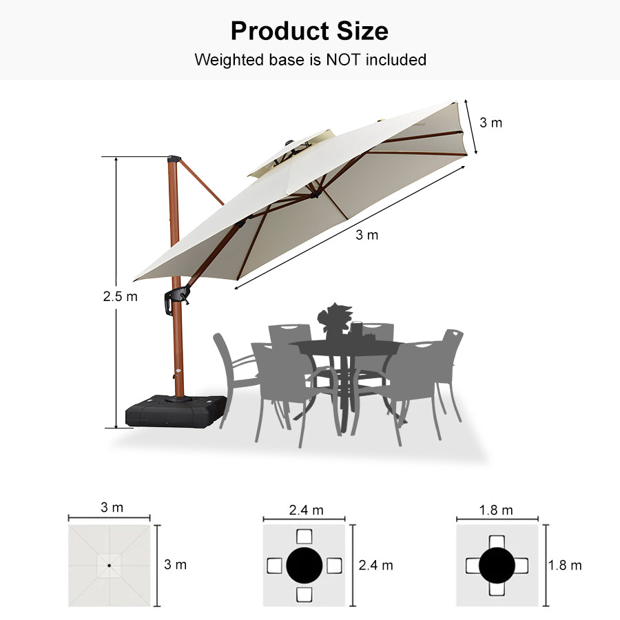 PURPLE LEAF Double Top Square Aluminium Umbrellas in Wood Color