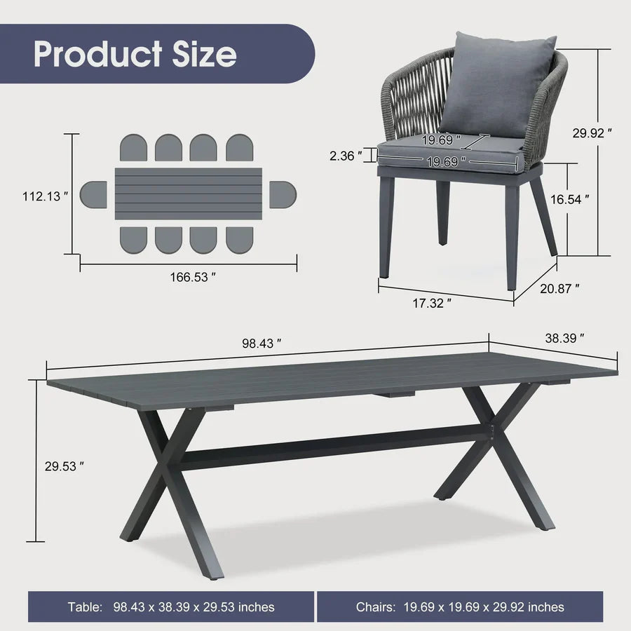 PURPLE LEAF Patio Dining Sets with Aluminum Frame Table & Handwoven Wicker Chairs Grey