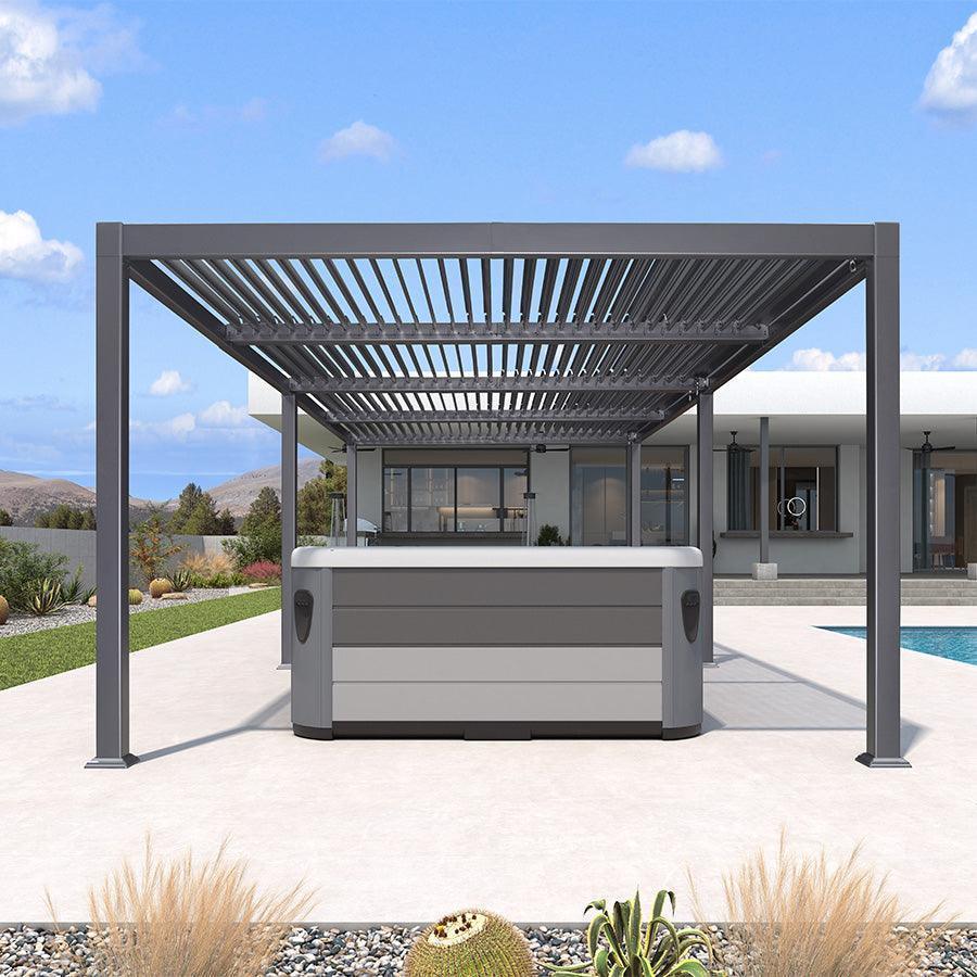 PURPLE LEAF Outdoor Louvered Pergola Patio Sun Shade Shelter with Adjustable Hardtop Patio Pergola Grey