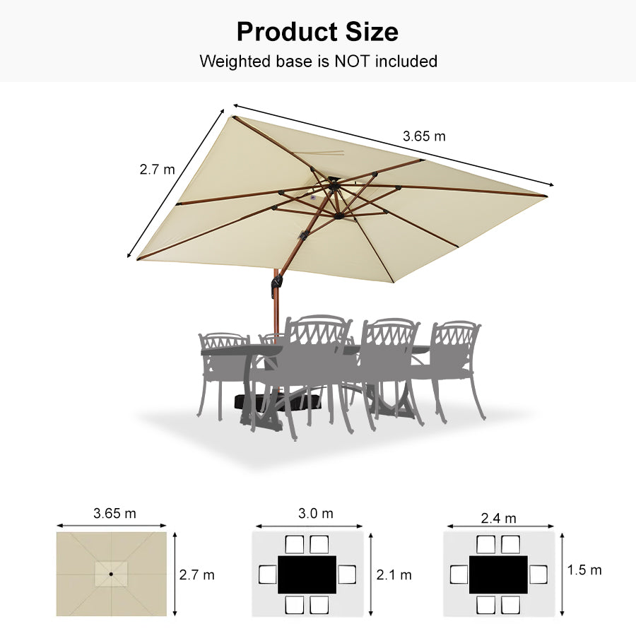 PURPLE LEAF Double Top Rectangle Aluminium Umbrellas in Wood Color
