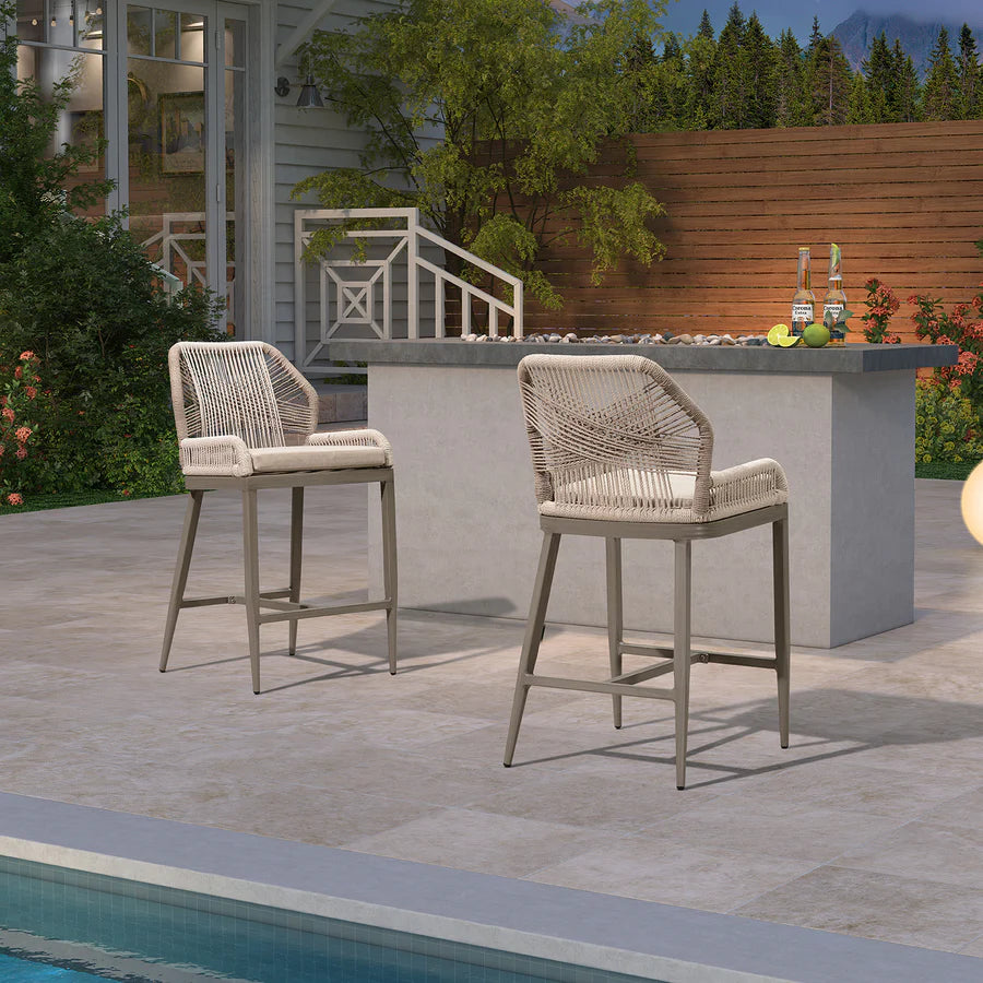 PURPLE LEAF Outdoor Bar Stool Set of 2, Wicker Rattan Bar stools with Back Aluminum Outside Garden Patio Bar Chairs