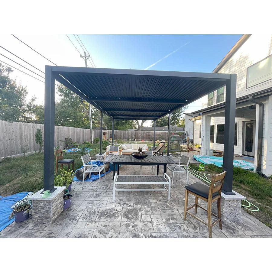 PURPLE LEAF Outdoor Louvered Pergola Patio Sun Shade Shelter with Adjustable Hardtop Patio Pergola Grey