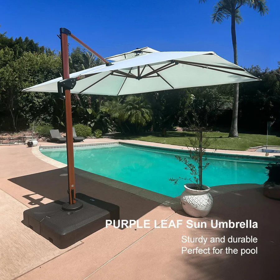 PURPLE LEAF Double Top Rectangle Aluminium Umbrellas in Wood Color