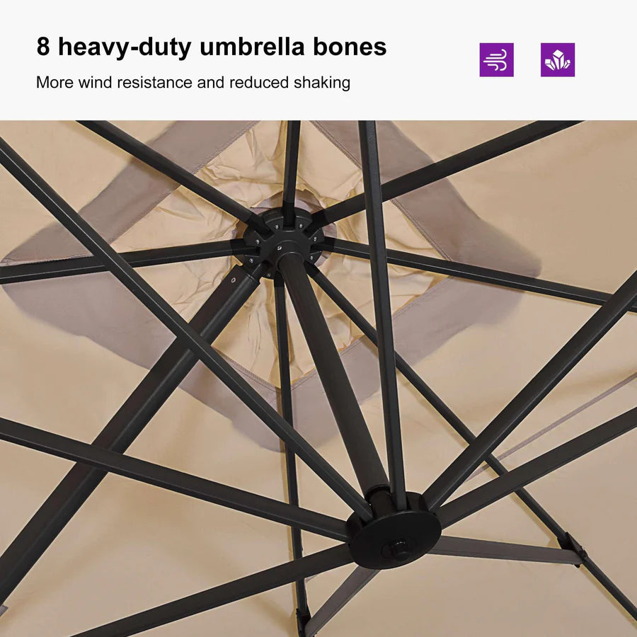 PURPLE LEAF Outdoor Umbrella Square Aluminium Cantilever Umbrella with 360° Rotation for Garden pool beach
