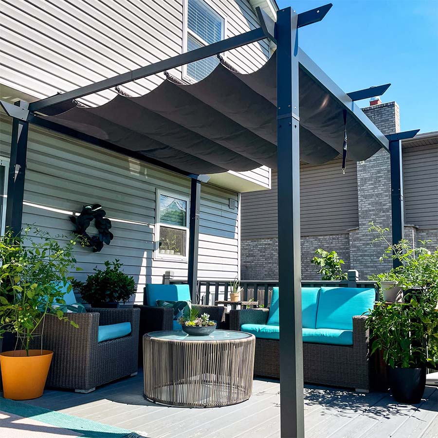 PURPLE LEAF Retractable Pergola with Double Sun Shade Canopy Heavy-Duty Aluminum Pergola