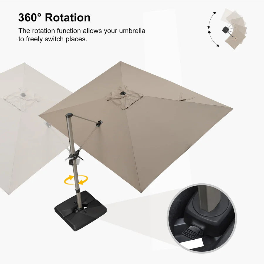 PURPLE LEAF Deluxe Aluminium Outdoor Patio Umbrella Square Cantilever Umbrellas