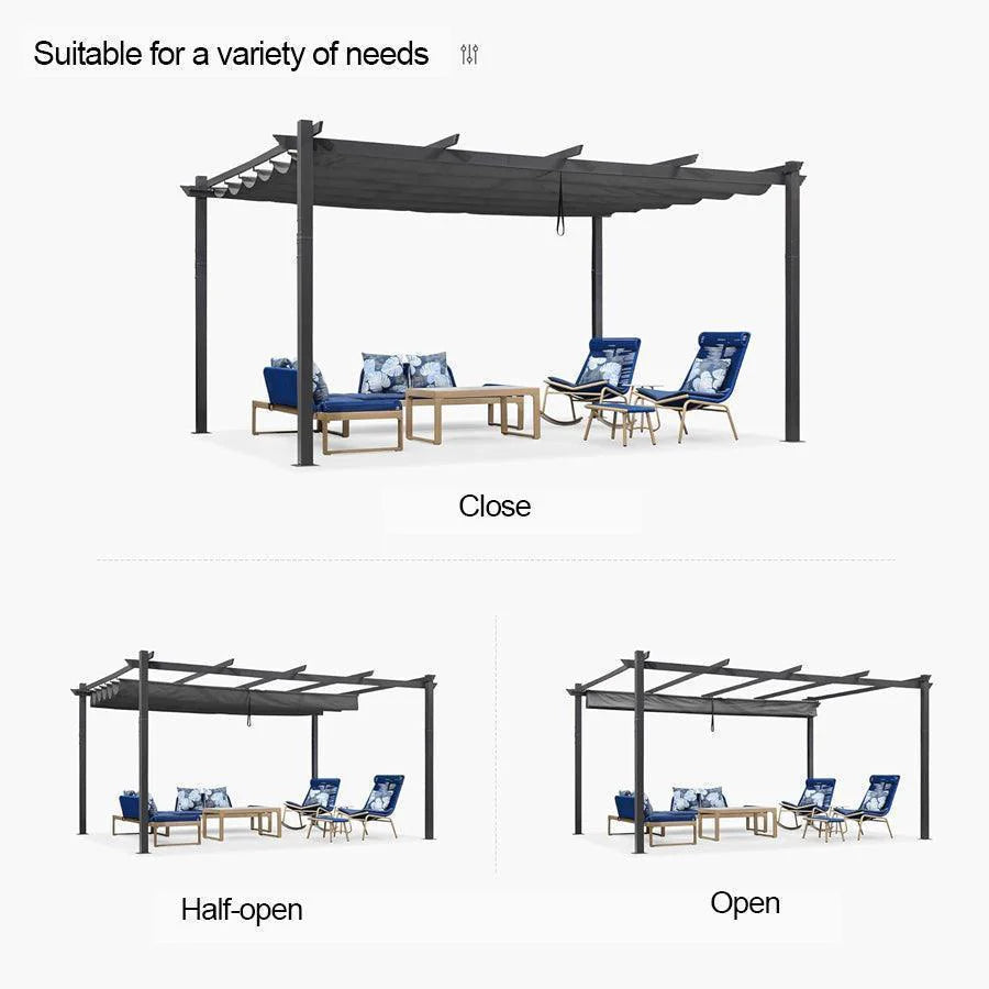 PURPLE LEAF Outdoor Retractable Pergola with Sun Shade Canopy Patio Aluminum Pergola for Garden