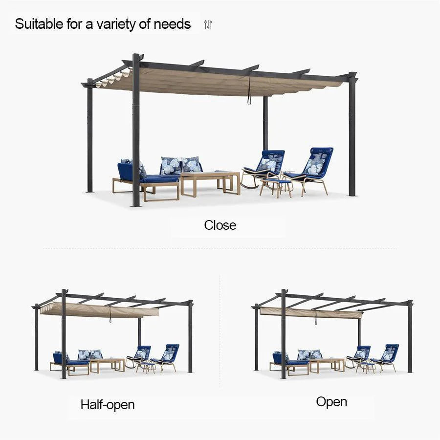 PURPLE LEAF Outdoor Retractable Pergola with Sun Shade Canopy Patio Aluminum Pergola for Garden