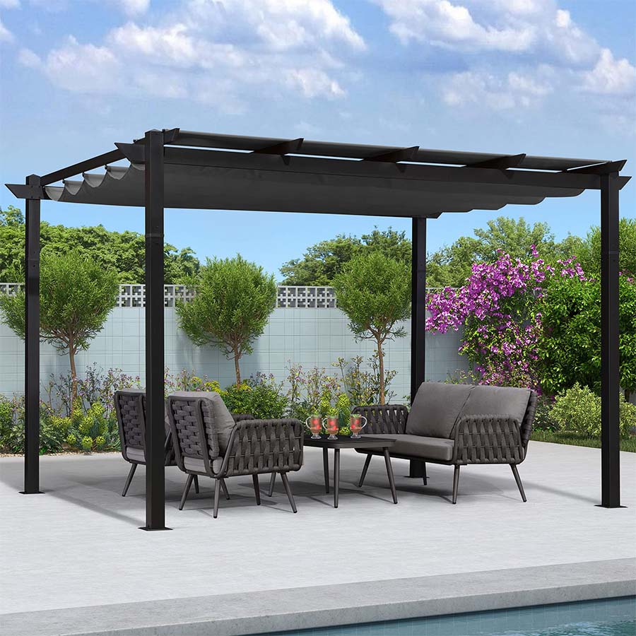 PURPLE LEAF Retractable Pergola with Double Sun Shade Canopy Heavy-Duty Aluminum Pergola
